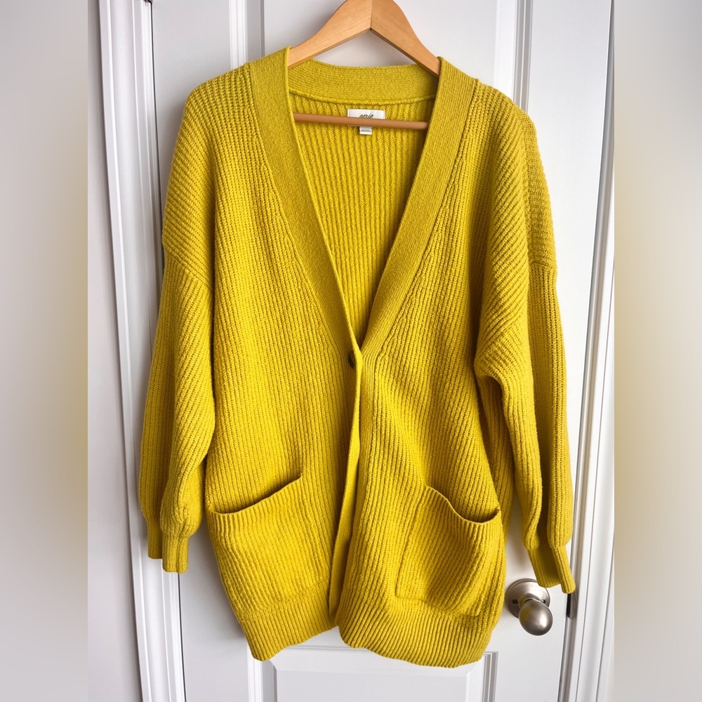 Aerie Chartreuse Button Cardigan